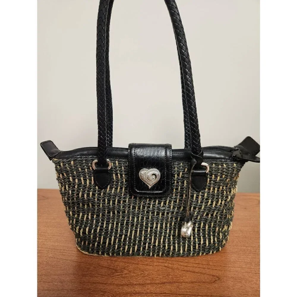 Brighton Vintage Woven Small Shoulder Bag Wicker Braided Basket Purse Heart Logo